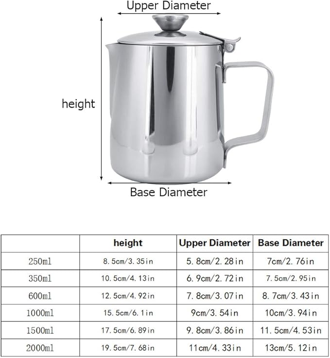 Milk Frothing Cup, Stainless Steel MugPitcher Jug with Lid Latte Coffee Art Tool for Home Cafe Bar Restaurant Hotel(1000mL)