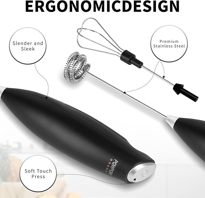 Portable Milk Frother - 15s Creamy Froth, Multifunctional, Battery-Powered, Easy to Clean, Perfect for Travel, Coffee, Matcha, Blended Drinks ! (Blackl, 1)