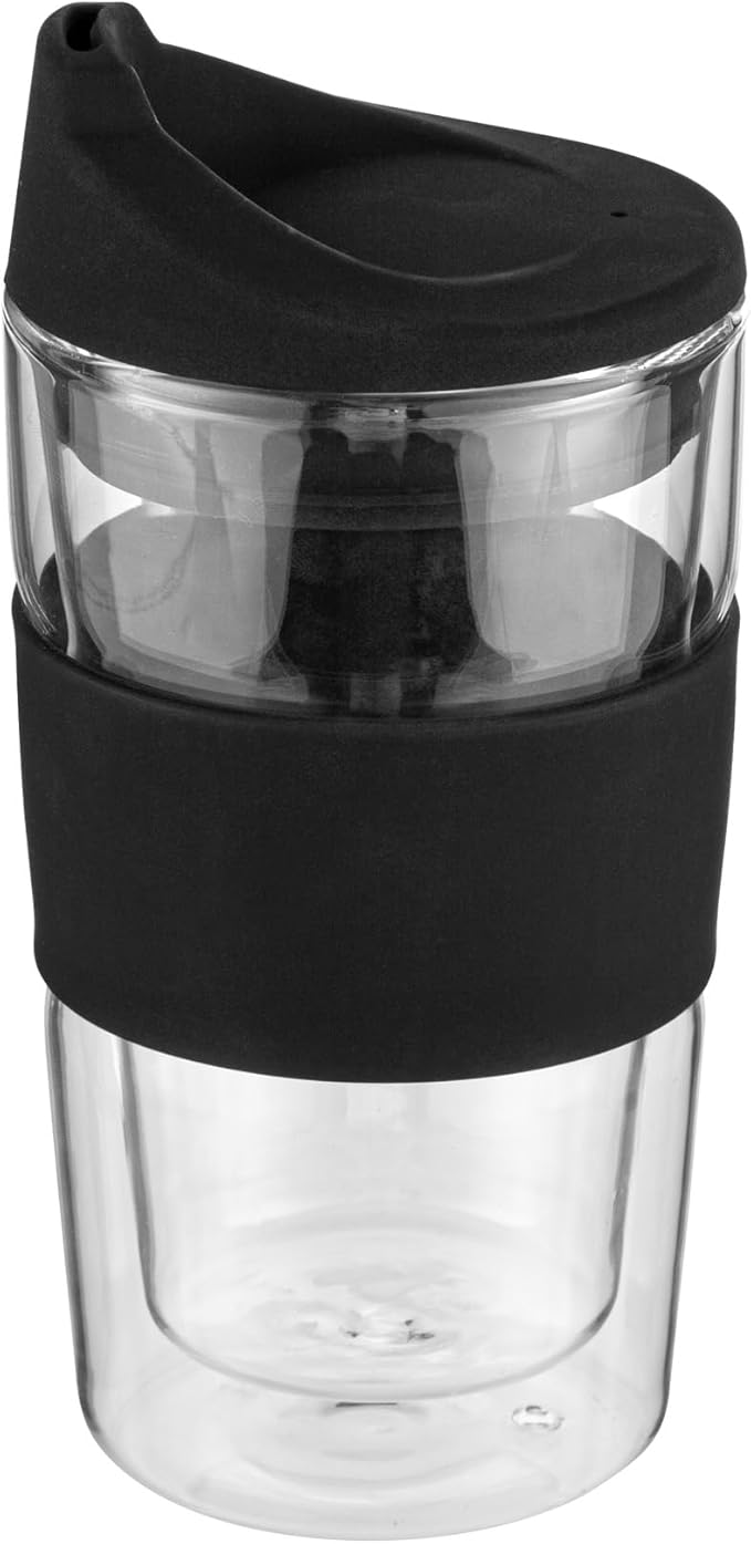 Restaurantware - Forma Professional 11.8 Ounce Insulated Travel Mugs, 10 Double Wall Coffee Mugs - Includes Lids And Sleeves, Reusable, Clear Borosilicate Glass Tumblers, Dishwashable, Microwavable