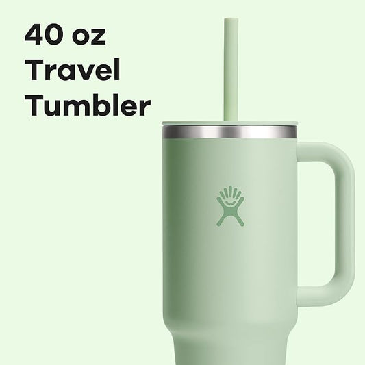 Hydro Flask Travel Tumbler with Handle, Lid and Straw - Insulated Stainless Steel in 40 Oz Aloe Green