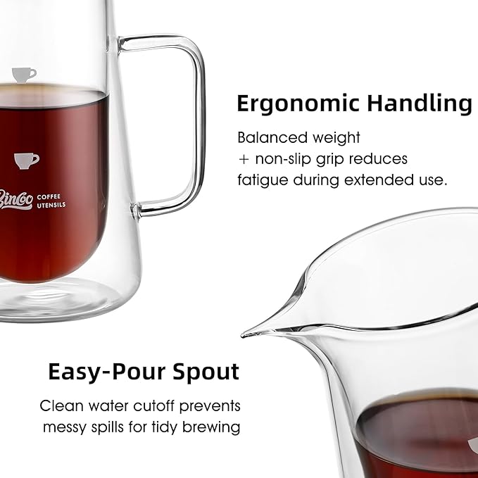 Double Wall Pour Over Coffee Maker Set - 400ml Insulated Glass Carafe with Handle, Dripper & 50 Filters, Coffee Server for Pour Over, Borosilicate Glass for Coffee, Tea, Cocktails & All Beverages