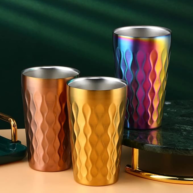 10oz Stainless Steel Cup Set, 2Pcs Double Wall Metal Cup，Vacuum Stackable Insulated Portable Drinking Tumblers Unbreakable Glasses，for Home Outdoor Restaurant (Rose Gold)
