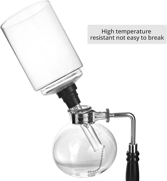 QWORK 5-Cup (600ml) Siphon Coffee Maker - Borosilicate Glass Syphon Brewer with Adjustable Buffer Clamp, High-Temperature Resilience, Tabletop Glass Siphon Pot for Coffee Aficionados