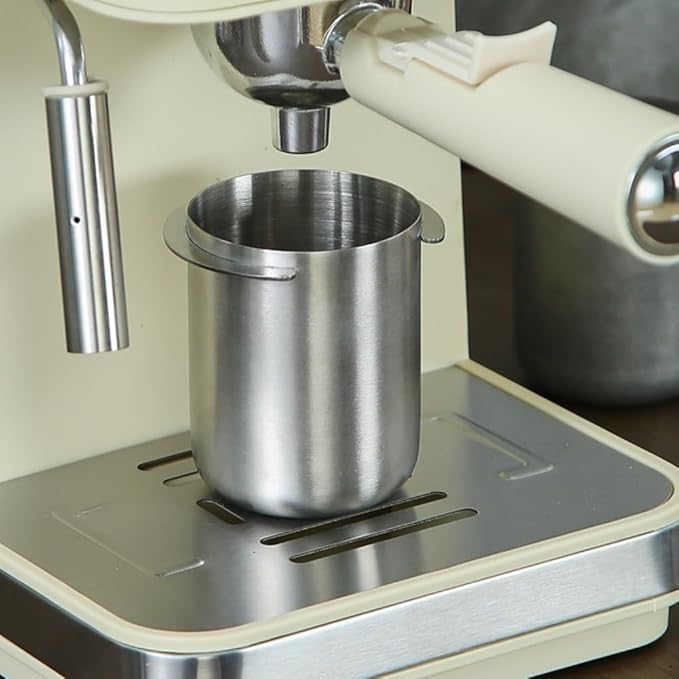 Startbuymore Espresso Coffee Dosing Cup 58mm Stainless Steel For Coffee Machines With Wide Mouth To Minimize Mess And Even Coffee Distribution(Retro color)