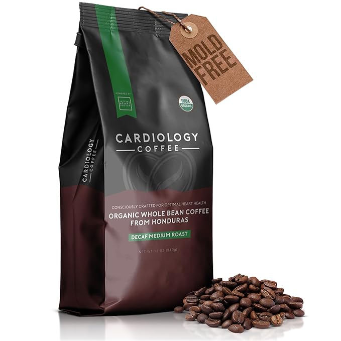 Cardiology Coffee – Decaf Coffee Beans – USDA Certified 12oz Premium Whole Bean Coffee Medium Roast – Decaf Espresso Beans with Swiss Water Decaf and Antioxidant Benefits – Heart Healthy Lifestyle
