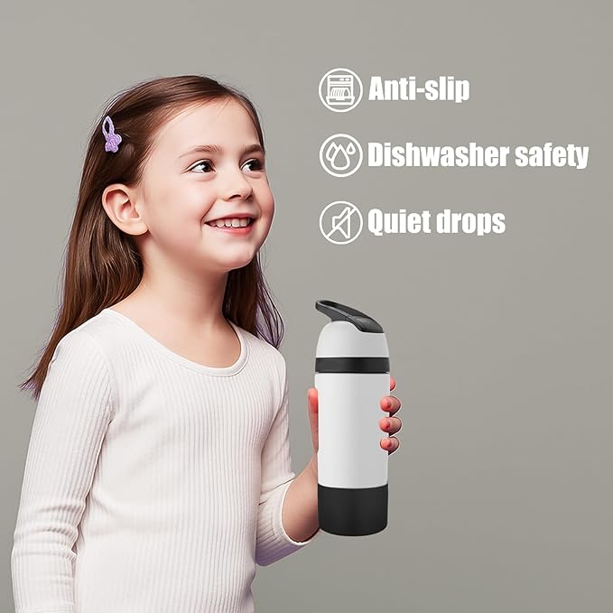 Mity rain 2PCS Protective Boot Compatible with Owala Kids Water Bottle 16 oz &14 oz, Silicone Boot Accessories for Owala Kids FreeSip 16oz & Flip 14oz (Black)