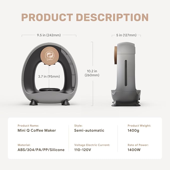 2-in-1 Coffee Maker, Fast Brew in 1.5mins, Single Serve Coffee Machine Compatible with K-Cup Pods & Ground Coffee, 1400W 20s Preheat, Compact for Home,Small Place,Office & RV, 8oz,Dark Grey