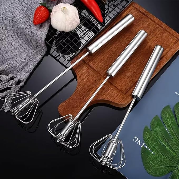 Stainless Steel Semi-Automatic Egg Beater, 2025 new hand push rotary mixer, Home Kitchen Manual Mixing Tool,used for making eggs, frothing, stirring, mixing, whipping, milkshakes, and more (7 * 27cm)