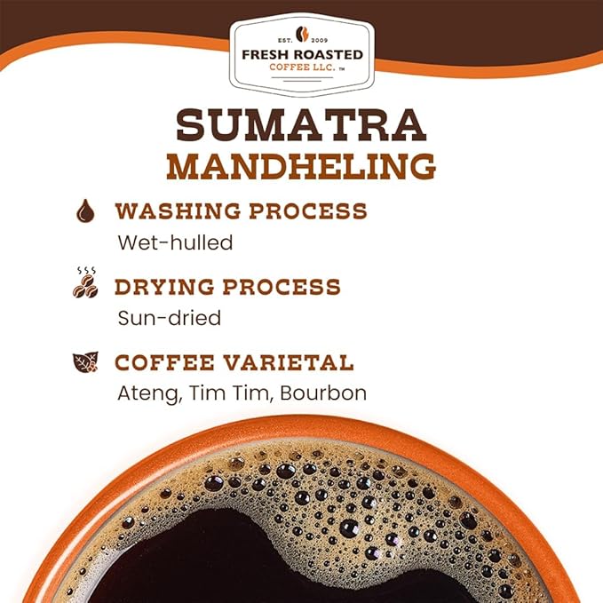 Fresh Roasted Coffee, 100% Sumatra Mandheling | 12 oz | Single Origin | Medium Roast | Kosher | Whole Bean
