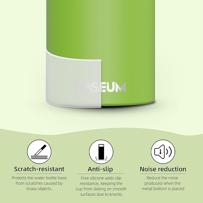 SASEUM Sport Water Bottle 22oz Stainless Steel Double Wall Vacuum Thermal Mug with Leak Proof Spout Lids, Wide Mouth Metal Insulated Water Jug for Gym and Travel（Apple Green）