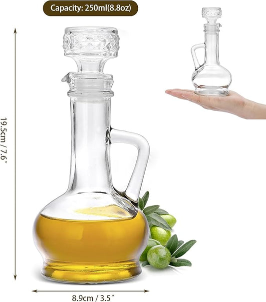 BSTKEY Set of 2 Olive Oil Dispenser Bottle with Stopper, Elegant Style Glass Cruet Bottles for Kitchen, 250ml Oil Dispenser Spout Container for Syrup Olive Vinegar