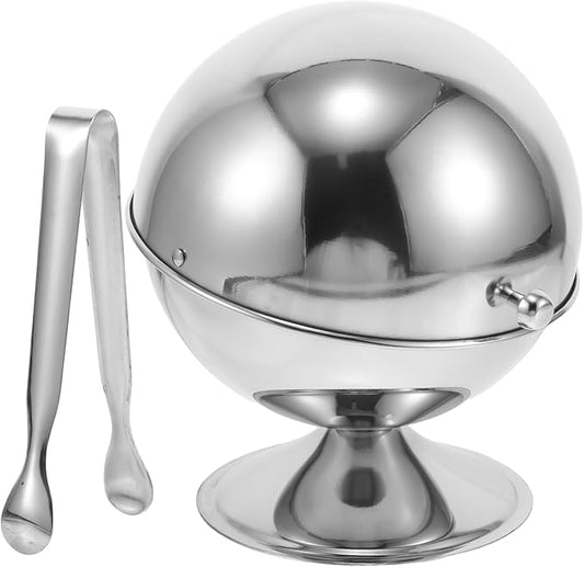 Stainless Steel Sugar Cube Holder with Roll-top Lid and Tongs Square Seasoning Jar for Tea Coffee Sugar for Home and Office Use