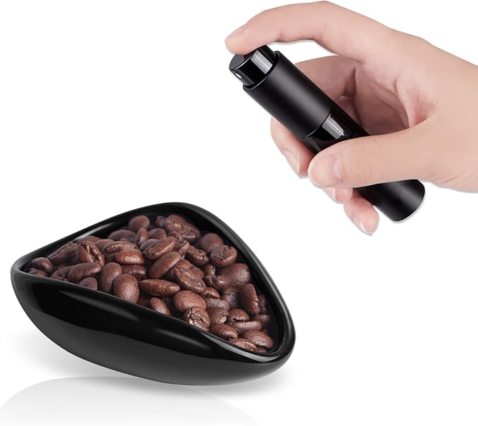 FEUNLEM Coffee Bean Dosing Cup and Spray Bottle Set - Ceramic Espresso Accessories Kit, 8ml Static Reducing Sprayer for Cafe, Home Use | Barista-Approved Dosing Tools (Black)