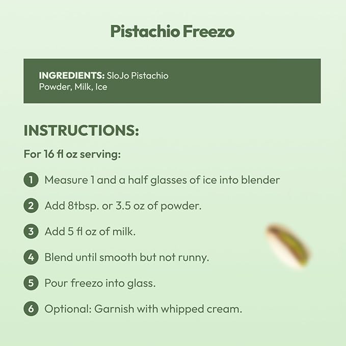 SLOJO Pistachio White Chocolate Powder - Premium Drink Mix for Hot & Cold Beverages, Gourmet Powder, Vegan, Drink Mix for Frozen or over Iced Frappes, Lattes, Iced Coffees, Milkshakes and Desserts, 2Lbs