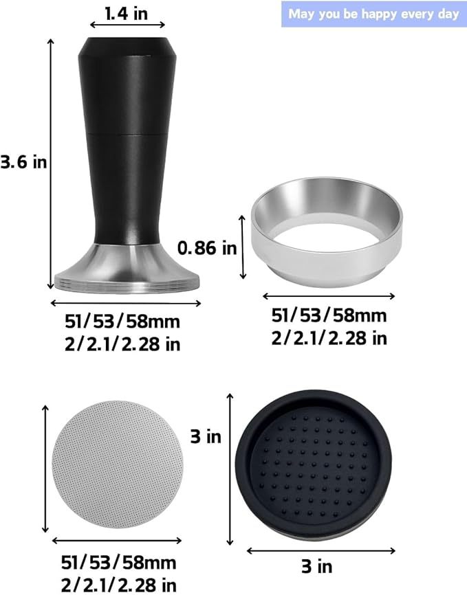 Espresso Tamper 51/53/58mm Magnetic WDT Tool 2 in 1 Accessories, Barista Coffee Tamper Kit with Distribution Tool Dosing Funnel Puck Screen, Stainless Steel Flat Base (58mm)