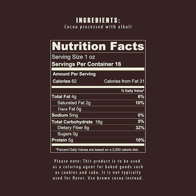 Black Cocoa Powder for Baking (1 lb) – Dutch Processed Dark Cocoa Powder, Alkalized, Unsweetened Chocolate Flavor | Natural Food Coloring Substitute | Vegan, Gluten & Sugar-Free, Keto Friendly