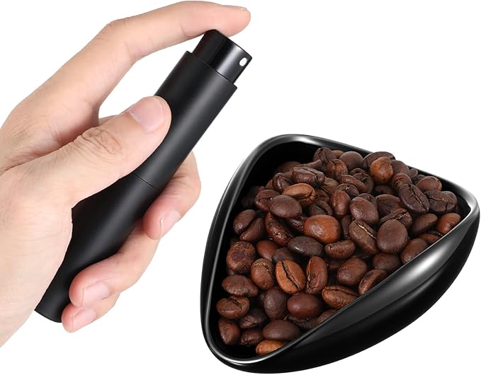 Coffee Bean Dosing Cup with Spray Bottle Espresso Accessories Kit Ceramic Single Dosing Tray Static Reducing Spray for Brewing Tea Barista Accessories Set Camping Gym Home Use (Black)