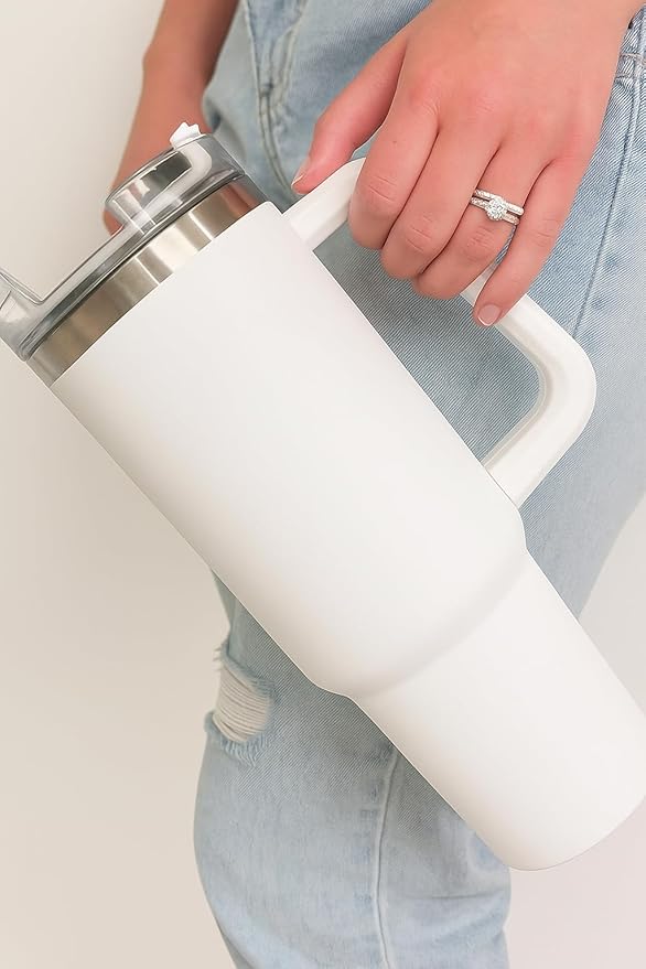 The FaarSky 40 oz Insulated Travel tumbler with lid and straw, 12 Hours Hot & Cold, Vacuum Insulated Stainless Steel, Leak-Proof Lid, (White)
