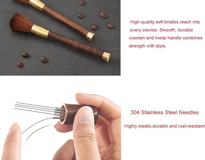 Becho Espresso Distribution Tool With Natural Wooden Storage Tube,8 Needles Ground Coffee Stirrer Tool Portable Coffee Stirrer for Home Kitchen Cafe (Rosewood)
