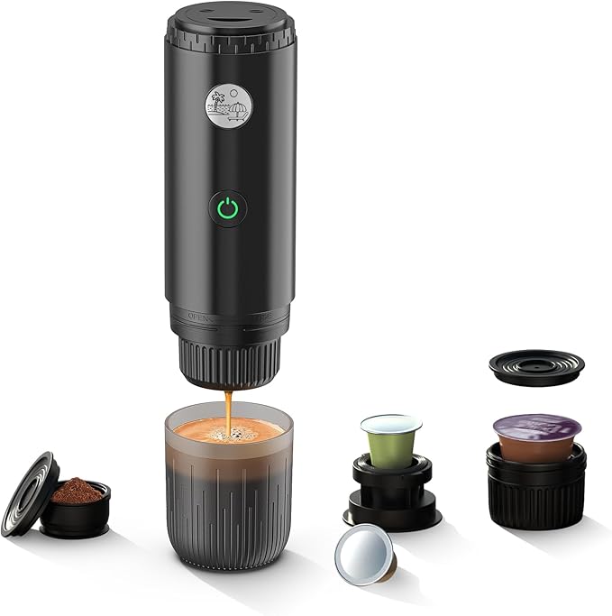 BENFUCHEN 3 in 1 Portable Electric Espresso Machine for Nespresso Capsule, Travel Coffee Maker with Ground Coffee for Camping, RV, Hiking, Office,Car Coffee Maker Self-Heating with USB-C (Black)