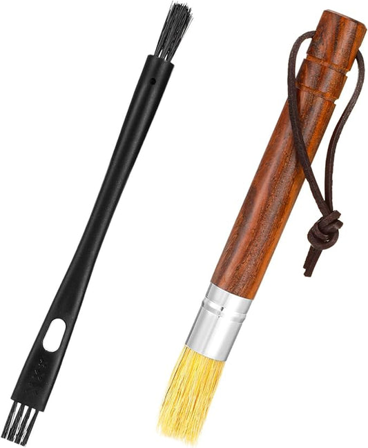 QFGasre 2Pcs Coffee Machine Cleaning Brush Espresso Brush Tools Accessories Wooden Handle and Natural Bristles Cleaning Tool Used on Group Heads Shower Screen Portafilter Home Kitchen