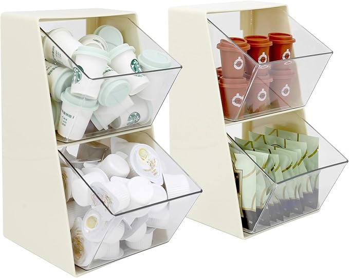 Bokelai 2 Pack Coffee Pod Holder K Cup Storage Organizer for Home Office Bar Countertop Organiser Bins for Coffee Station Counter Container for Tea bag Sugar Creamer Filter White