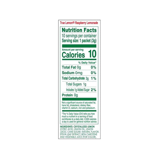 True Lemon Raspberry Lemonade 10ct (Pack of 12) - Drink Mix - No Artificial Sweeteners, Low Calorie - Powdered Drink Mixes & Flavors - Water Flavor Packets & Water Enhancer with Stevia