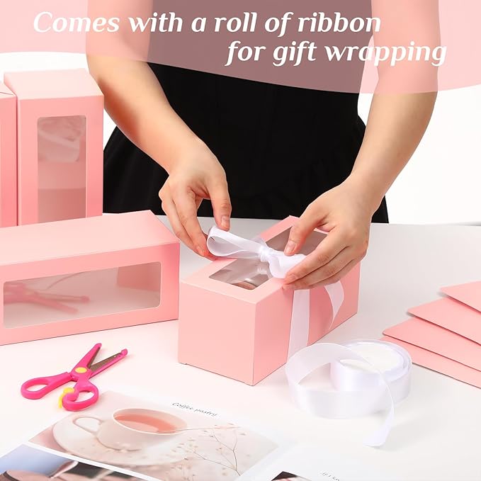 Honoson 24 Pcs Tumbler Gift Box with Ribbon for Sublimation Glass Exhibition Boxes Transparent for 12oz 16oz 20oz Drinking Cup Glasses Jars Mug Can Blanks(Pink)