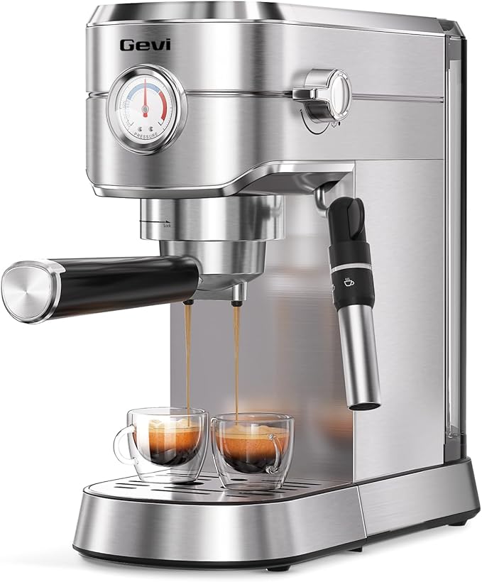 Gevi Espresso Machine 20 Bar - Auto Milk Frother & Steam Wand, NTC Temp Control, Compact Stainless Steel Cappuccino Maker, Gift for Coffee Lovers & Home Baristas