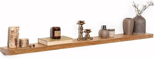55 inch Floating Shelves for Wall, Rustic Solid Elm Wood Floating Shelf, Wall Mounted Long Wall Shelves for Bedroom, Kitchen, Living Room and Bathroom, Real Dark Wood Shelf for Home, Natural