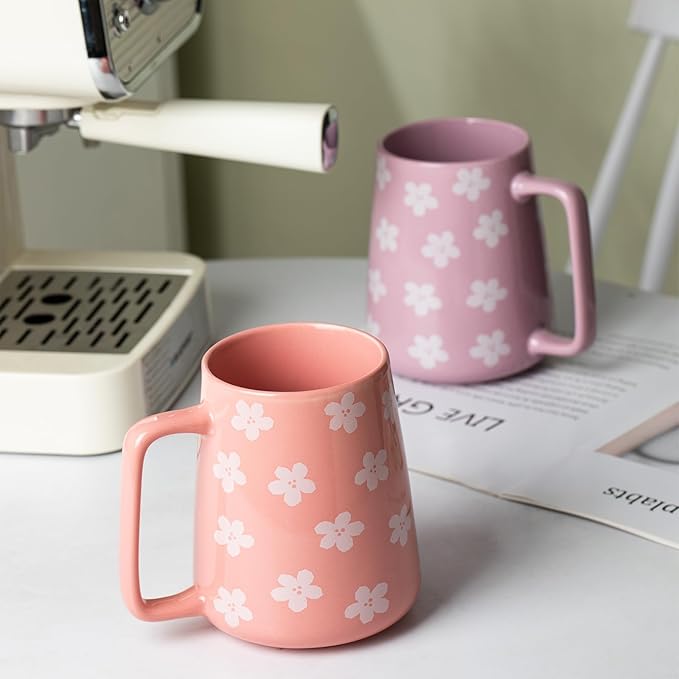 24 OZ Extra Large Ceramic Coffee Mug, Jumbo Coffee Mugs, Big Tea Cups with a Large Handle for Office and Home, Microwave and Dishwasher Safe (24 OZ Pink)