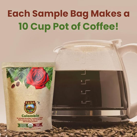 Java Planet, Coffee Gift Basket Sampler Set, for Coffee Lovers: Low Acid Organic Beans: Whole Bean, Mold-Free & Stomach Friendly - Arabica Gourmet, 1.32 LBs (19.2 oz) packaged in 6 Bags Each 3.2 oz