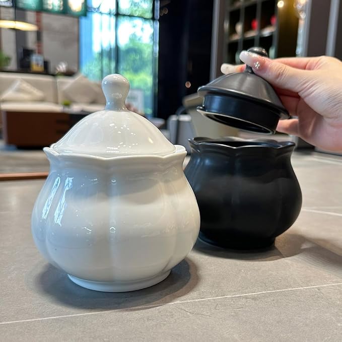 WAIT FLY Vintage Embossed Ceramic Sugar Bowl with Lid, Sugar Container, Sugar Jar for Kitchen Countertop, Coffee Bar-White-Sugar Bowl