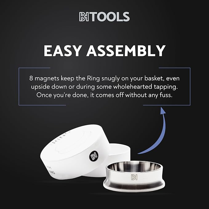 Barista Hustle Steel Ring, Magnetic Espresso Dosing Funnel, Fits 58mm Standard Espresso Baskets, 304 Stainless Steel with Brushed Exterior and Mirror Finish Interior, Enhanced with Neodymium Magnets