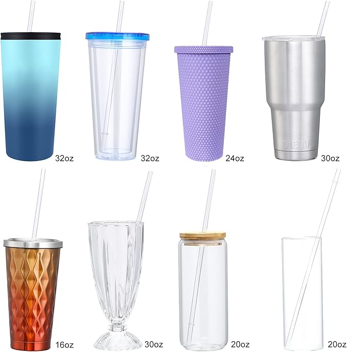 24 Pack, HIGHLY Transparent Reusable Plastic Straws with 4 Cleaning Brushes, 10.5 in Long Drinking Straws, Clear Replacement Straw for 16 24 30 32 OZ Tumblers, Cups, Jars, YETI, Starbucks - BPA FREE