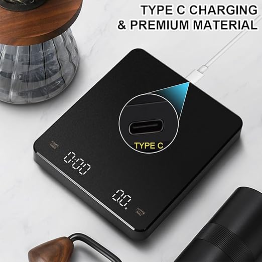 OBEST Mini Coffee Scale with Timer, Portable Kitchen Food Scale with Invisible Screen Rechargeable Digital Coffee Scale Espresso Scale with Timer 3kg/0.1g Precision Scale Black