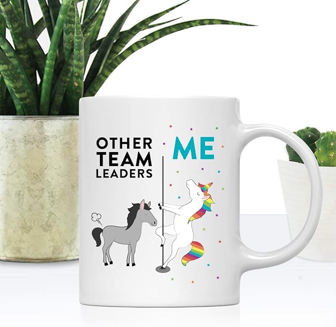 Andaz Press Funny Quirky 11oz. Ceramic Coffee Tea Mug Thank You Gift, Other Team Leaders Me, Horse Unicorn, 1-Pack