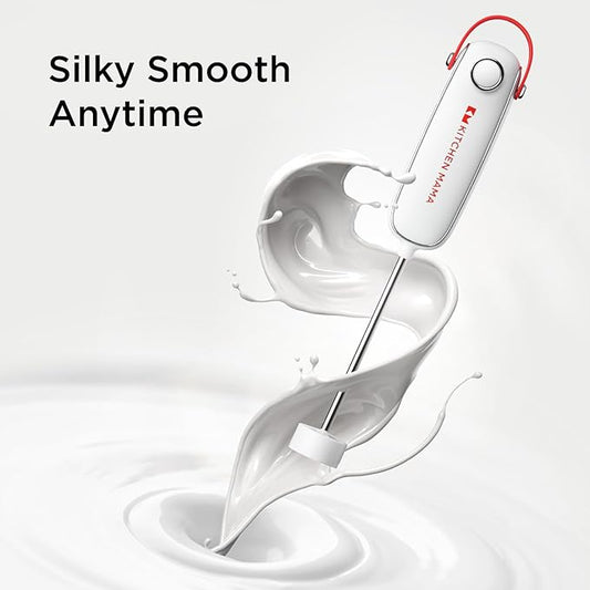 Kitchen Mama Silkwhisk Electric Milk Frother Handheld: Mini Drink Mixer, Stainless Steel, Cold Foam Maker, Frother Wand for Coffee, Cappuccino, Lattes, Protein Drinks, Battery Operated (Red)