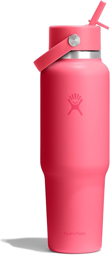 Hydro Flask Travel Water Bottle - Insulated Stainless Steel - Wide Straw Lid, Non Spill, Leakproof in 40 Oz Popstar Pink