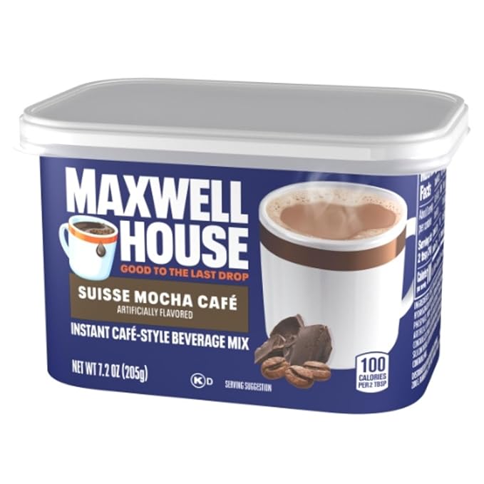 Maxwell House International Suisse Mocha Cafe Beverage Mix, Caffeinated, 7.2 oz Can (Pack of 4)