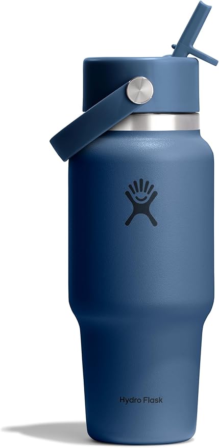 Hydro Flask Travel Water Bottle - Insulated Stainless Steel - Wide Straw Lid, Non Spill, Leakproof in 24 Oz Harbor Blue
