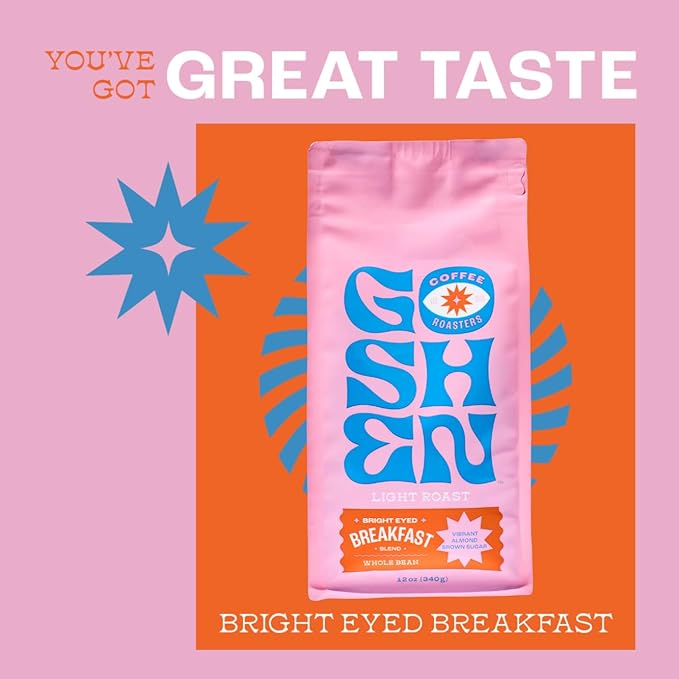 Goshen Coffee Roasters Whole Bean Bright Eyed Breakfast Blend | Light Roast, Brewed or Espresso | Award-Winning - Natural and Washed | Vibrant, Almond, Brown Sugar Flavors | 2 Lb Bag