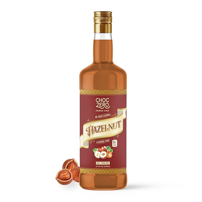 ChocZero Sugar Free Hazelnut Syrup for Coffee - Keto Flavoring Syrups - Low Calorie Simple Syrup for Flavored Drinks – 26.5 Ounces