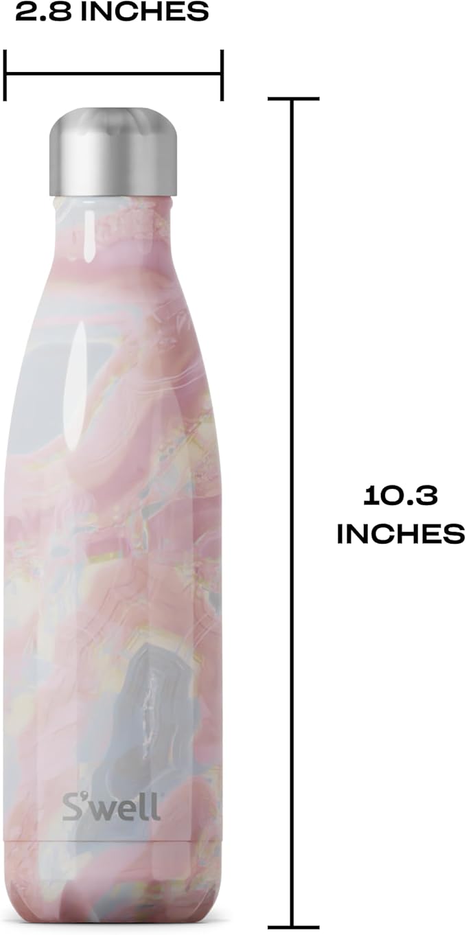 S’well Stainless Steel 17oz Water Bottle, Geode Rose Color, Triple-Layer Vacuum Insulated to Keep Drinks Cold 36 Hours and Hot 18 Hours, BPA Free