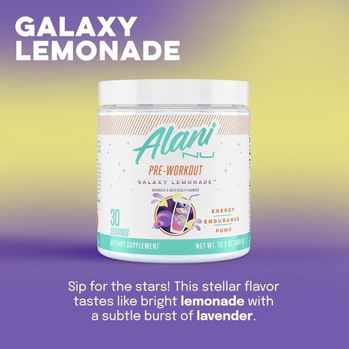 Alani Nu Pre Workout Powder GLAXAY Lemonade, Amino Energy Boost, Endurance Supplement, Sugar Free, 200mg Caffeine, L-Theanine, Beta-Alanine, L-Citrulline, 30 Servings
