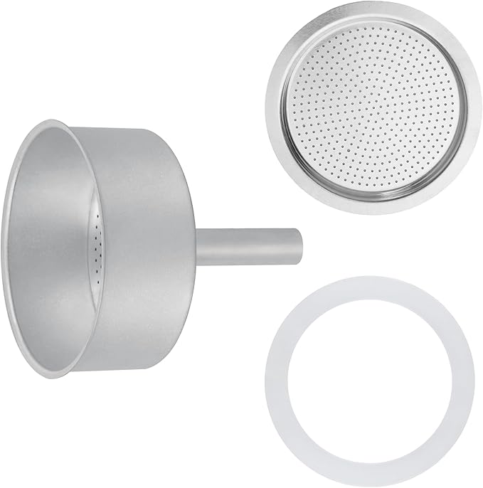 Espresso Maker Filter Basket,moka pot 6 cup Replacement Funnel,moka pot filter For Mocha Coffee Maker Pot with 1pcs Filter and 1pcs Silicone Gasket Seals