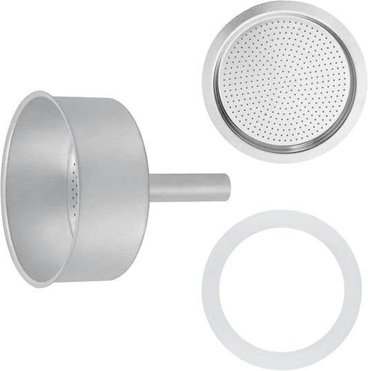 Espresso Maker Filter Basket,moka pot 6 cup Replacement Funnel,moka pot filter For Mocha Coffee Maker Pot with 1pcs Filter and 1pcs Silicone Gasket Seals
