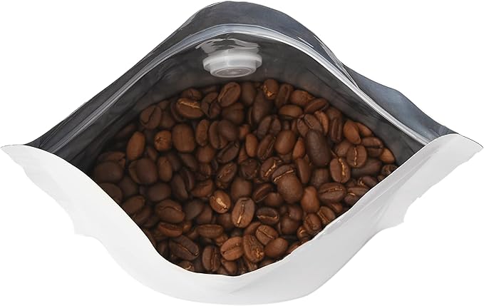 12 Ounce 50 Pieces White Kraft Coffee Bags with Ziplock - High Barrier Natural Kraft Paper Stand up Coffee Pouches with One Way Degassing Valve & Zipper (50, 12oz/0.75lb/340gram)