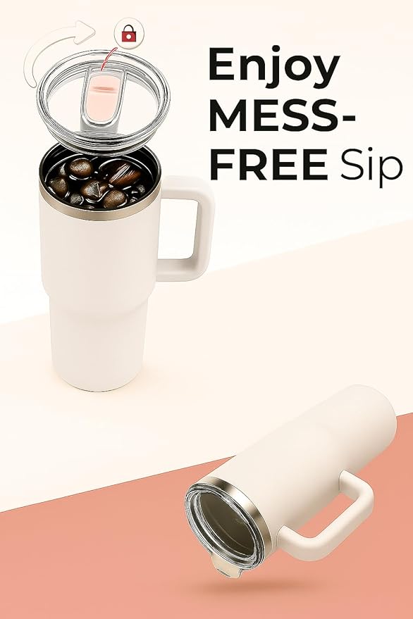 The FaarSky 40 oz Insulated Travel tumbler with lid and straw, 12 Hours Hot & Cold, Vacuum Insulated Stainless Steel, Leak-Proof Lid, (White)