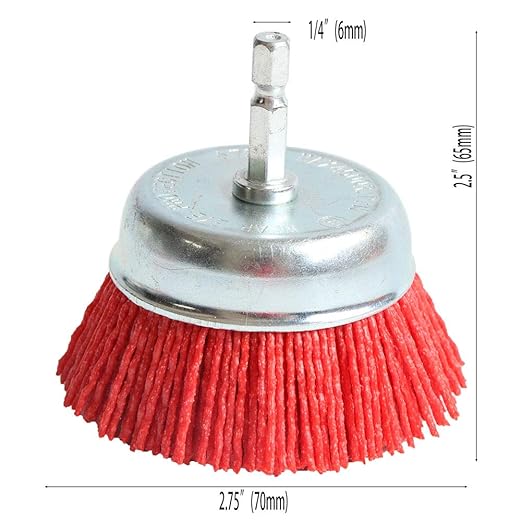 FPPO 6Pcs 3 Inch Assorted Cup Brushes Abrasive Wire Nylon Cup Brush for Drill,Grit 80 120 320 with 1/4" Shank (6)